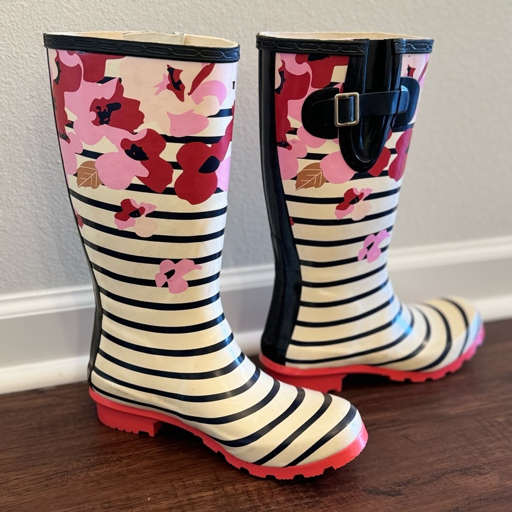 Black + White Striped & Floral Garden or Rain Boots - Fun, Bold & Weather-Ready! - Picture 9 of 12